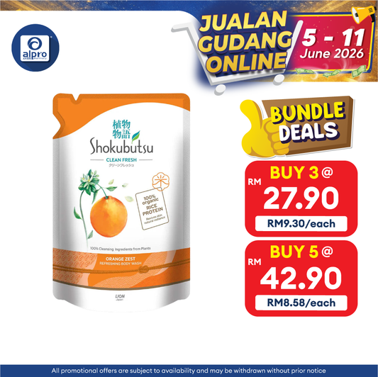 Shokubutsu Jumbo Refill Orange Zest 800g | Re-Energizes Skin Shokubutsu