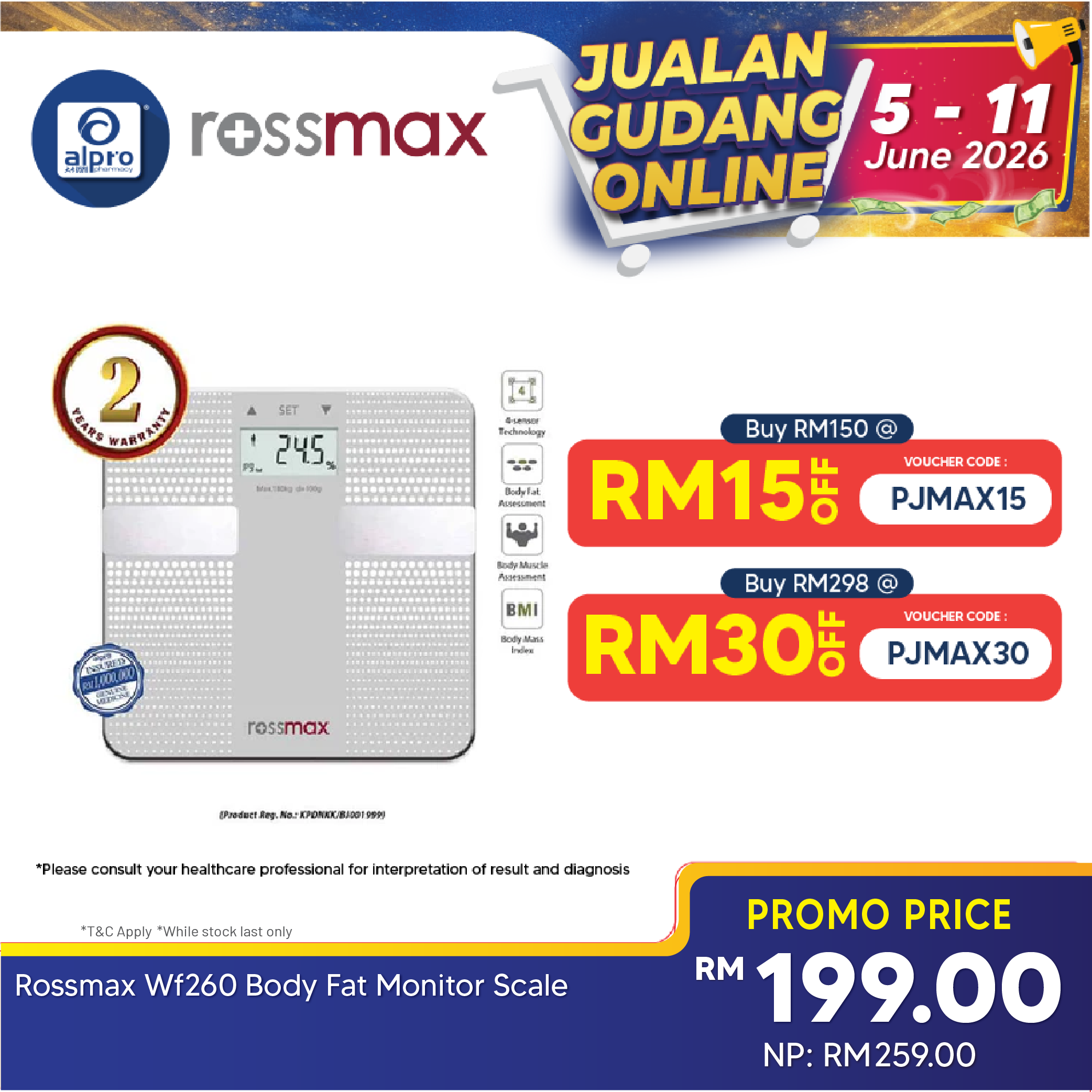 Rossmax WF260 Body Fat Monitor Scale | 4 Sensor Technology Rossmax
