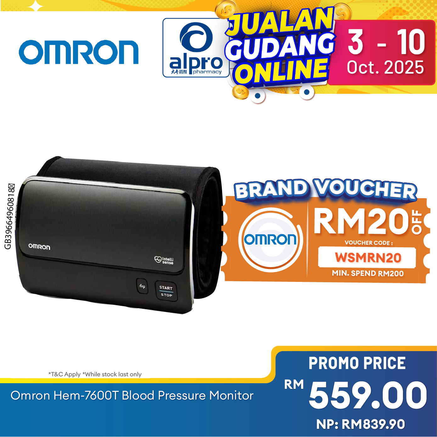 Omron Smart Elite Hem-7600T Blood Pressure Monitor | Revolutionary Tubeless Design Alpro Pharmacy