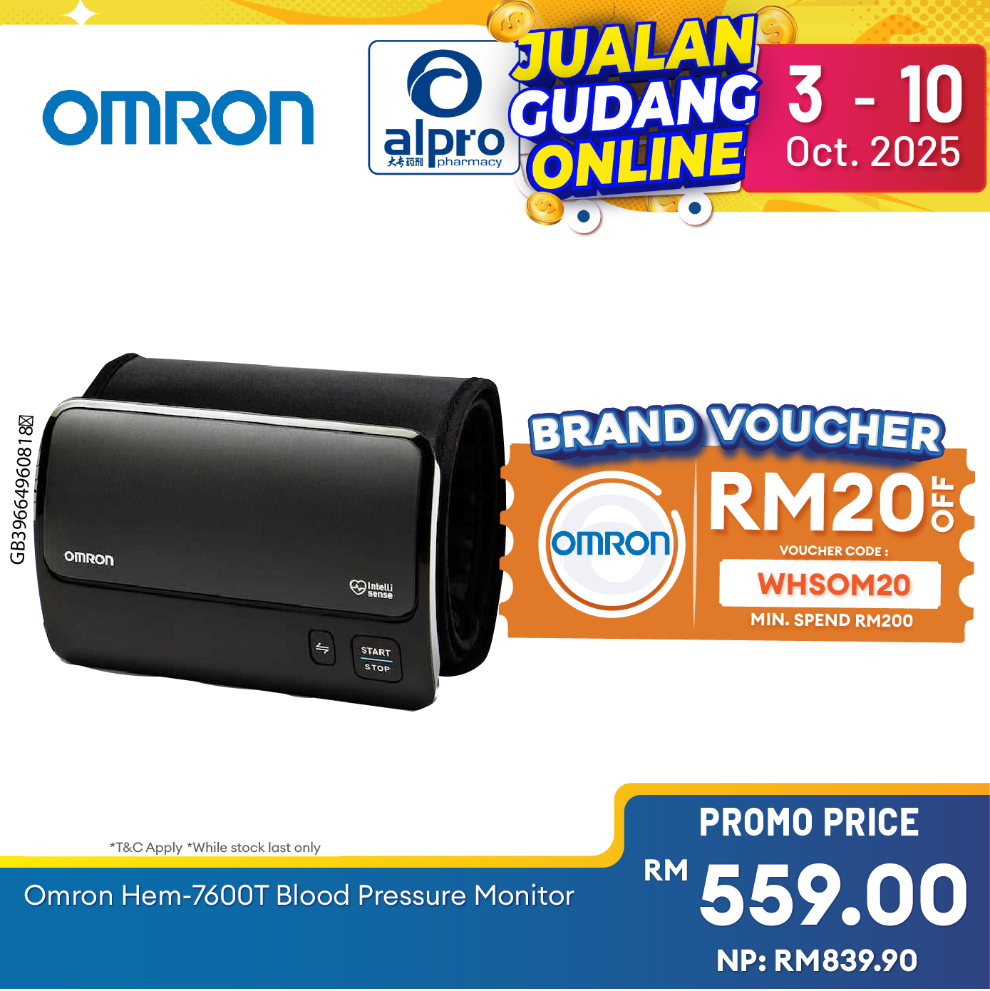 Omron Smart Elite Hem-7600T Blood Pressure Monitor | Revolutionary Tubeless Design Alpro Pharmacy