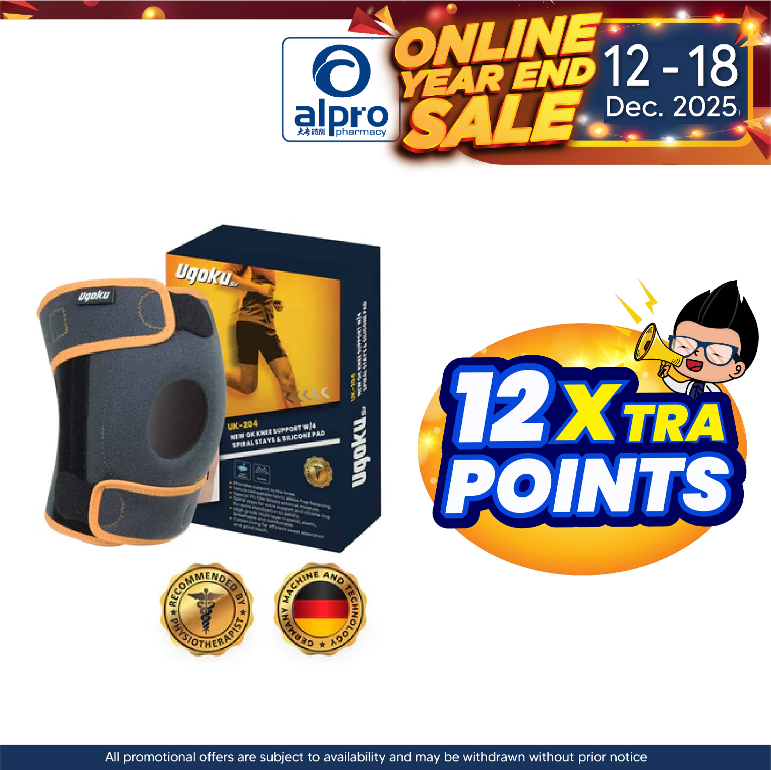 Ugoku New OK Knee Support With 4 Spiral Stays & Silicone Pad UK-204 | Best for Exercise & Active User Alpro Pharmacy