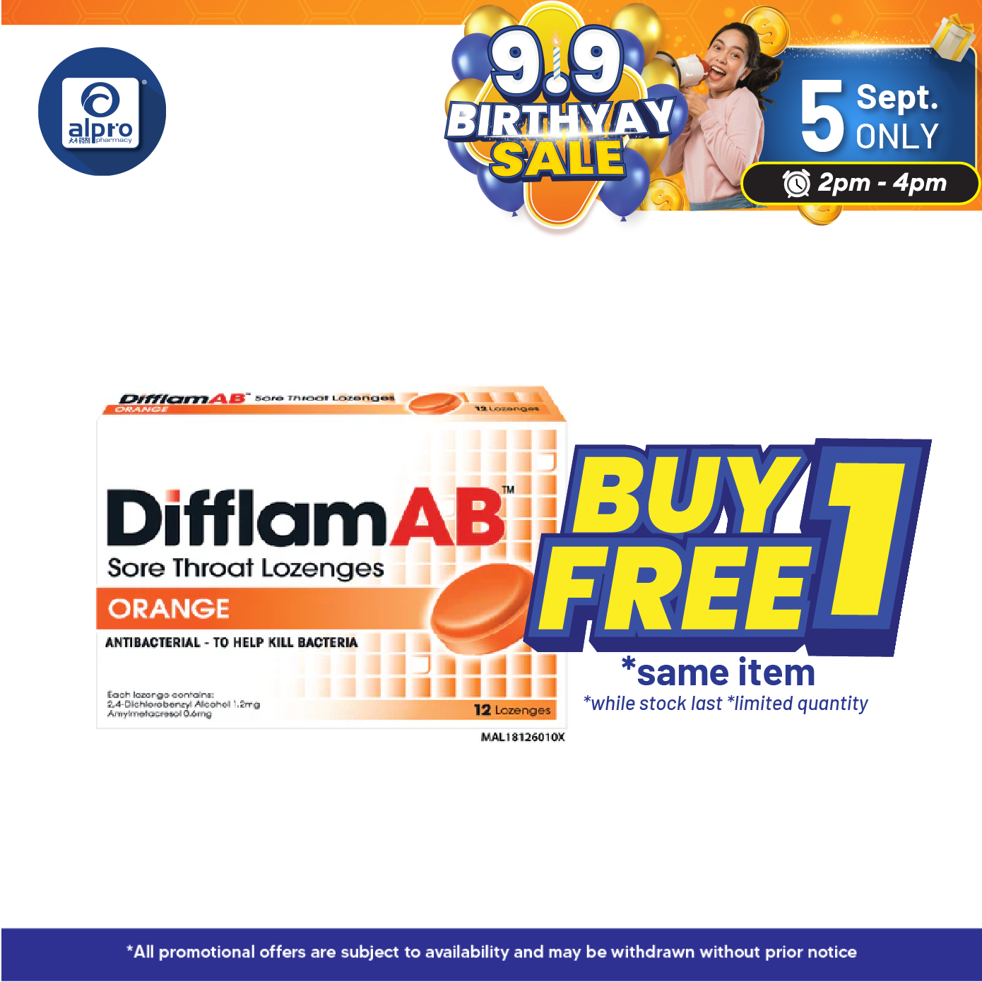 Difflam Ab Sore Throat Lozenges 12s | Orange Difflam