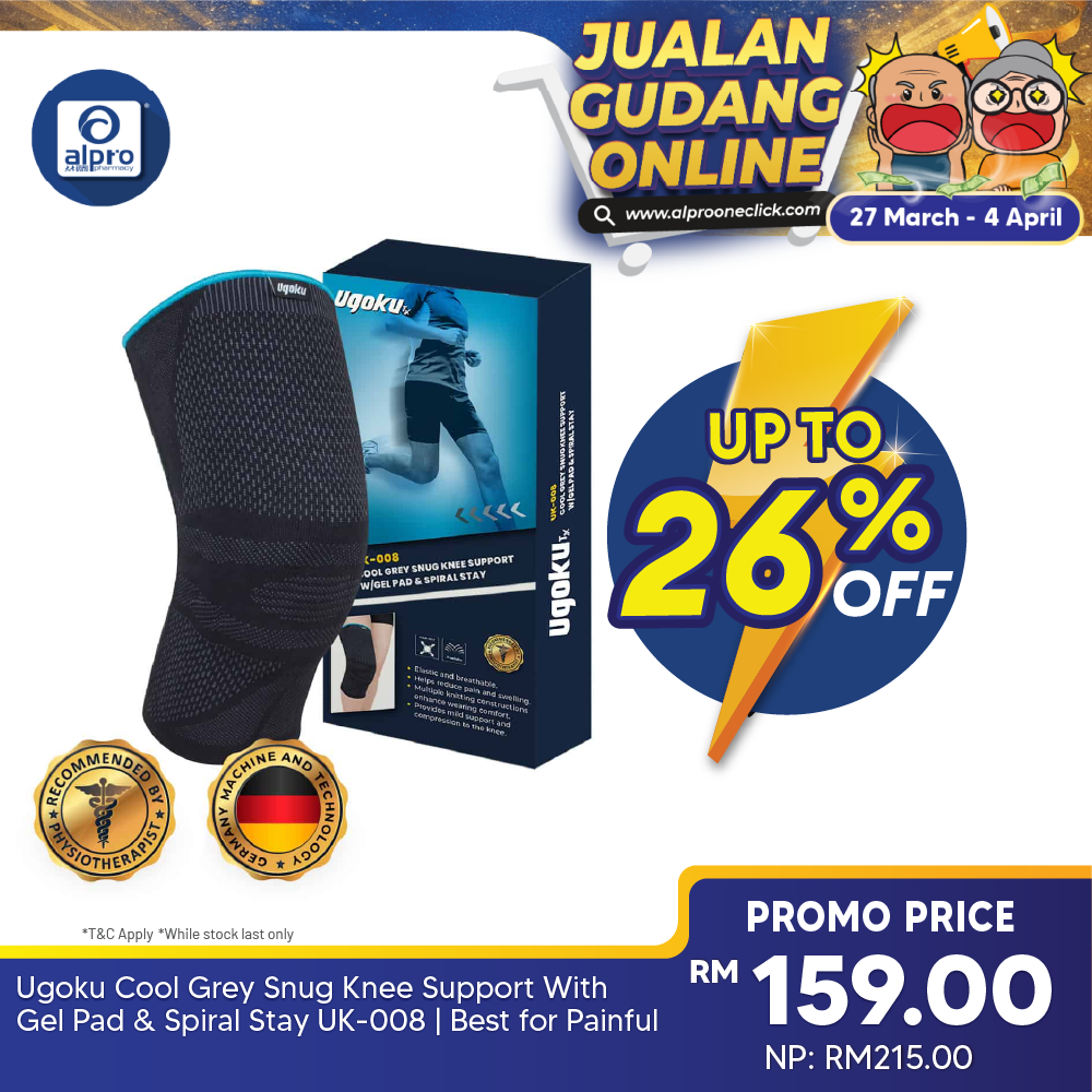 Ugoku Cool Grey Snug Knee Support With Gel Pad & Spiral Stay UK-008 | Best for Painful Knee Ugoku