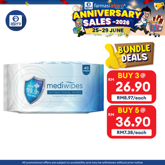 Mediwipes Antibacterial Wipes 40s | Kill 99.9% Germs Medi+