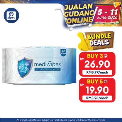 Mediwipes Antibacterial Wipes 40s | Kill 99.9% Germs Medi+