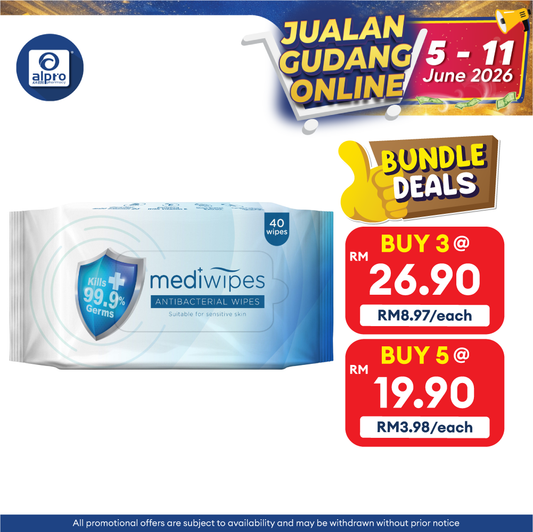 Mediwipes Antibacterial Wipes 40s | Kill 99.9% Germs Medi+