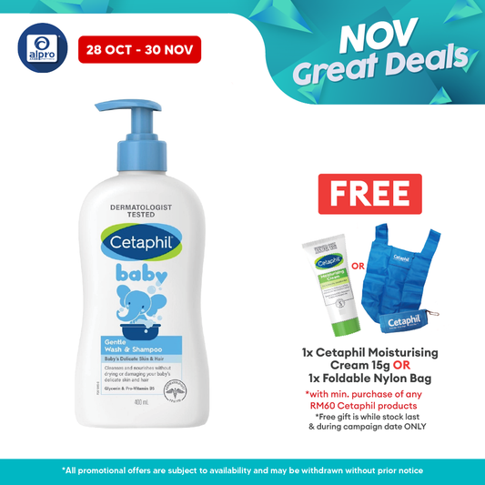 Cetaphil Baby Wash & Shampoo 400ml | Soft and Smoothing Cetaphil
