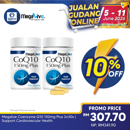 Megalive Coenzyme Q10 150mg Plus 2x30s | Support Cardiovascular Health Mega