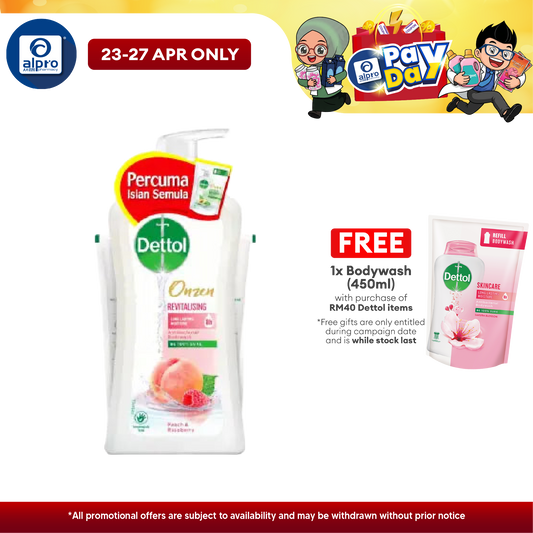 Dettol Onzen Revitalising Shower Gel (peach & Raspberry) 950ml + 250ml Alpro Pharmacy