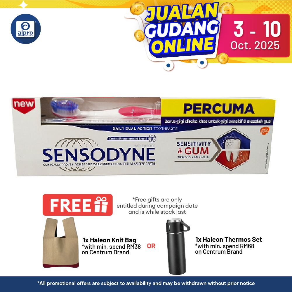Sensodyne Sensitivity & Gum 100g Free Toothbrush | Relieve Tooth Sensitivity Alpro Pharmacy
