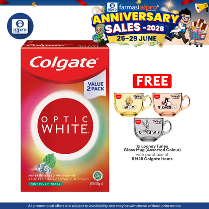 Colgate Optic White Mint Plus Mineral Whitening Toothpaste Valuepack 2 x 100g | Removes 6X Surface Stains Colgate
