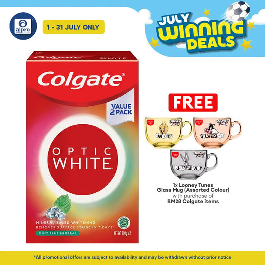 Colgate Optic White Mint Plus Mineral Whitening Toothpaste Valuepack 2 x 100g | Removes 6X Surface Stains Colgate