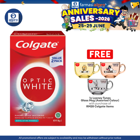 Colgate Optic White Exfoliating Mineral Toothpaste Valuepack 2 x 100g | Removes 6x More Surface Stains Colgate