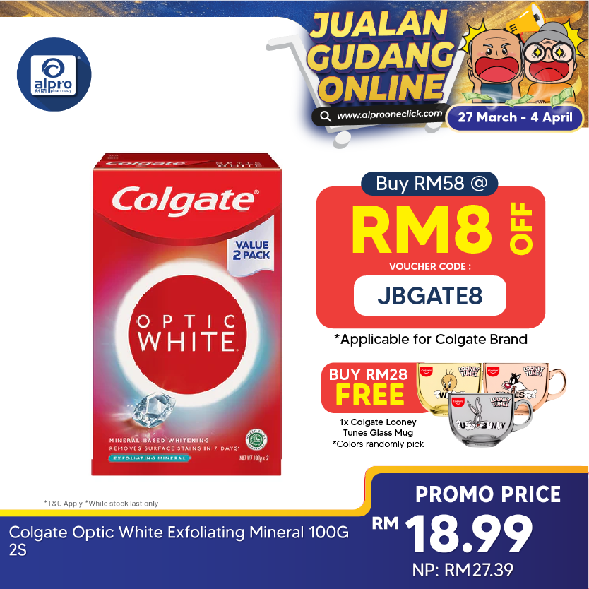 Colgate Optic White Exfoliating Mineral Toothpaste Valuepack 2 x 100g | Removes 6x More Surface Stains Colgate