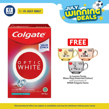 Colgate Optic White Exfoliating Mineral Toothpaste Valuepack 2 x 100g | Removes 6x More Surface Stains Colgate