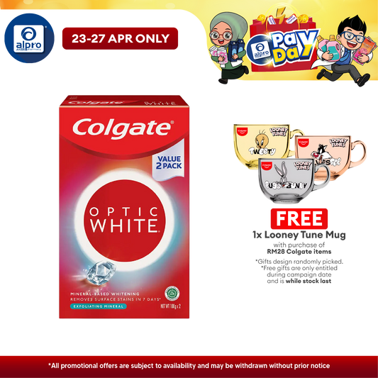 Colgate Optic White Exfoliating Mineral Toothpaste Valuepack 2 x 100g | Removes 6x More Surface Stains Colgate