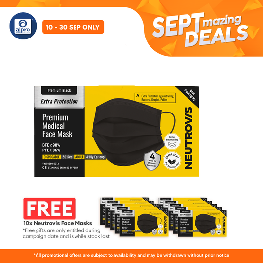 Neutrovis 4ply Premium Medical Face Mask with Extra Protection (Black) 50s | For Adult Neutrovis
