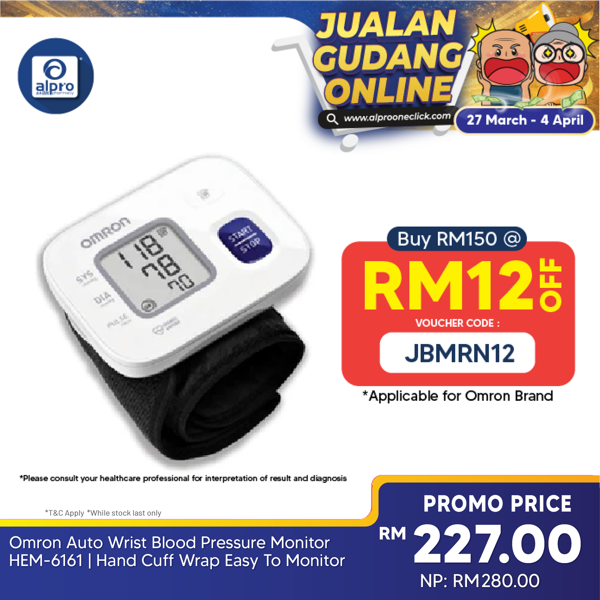 Omron Auto Wrist Blood Pressure Monitor HEM-6161 | Hand Cuff Wrap Easy To Monitor Omron