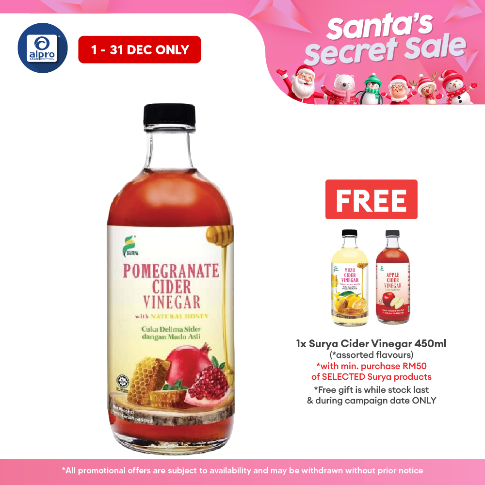 Surya Pomegranate Cider Vinegar With Natural Honey 450ml | Improve Heart Health & Memory Surya