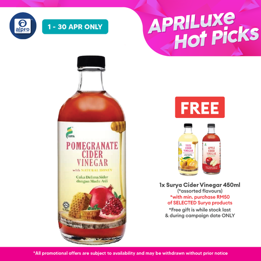 Surya Pomegranate Cider Vinegar With Natural Honey 450ml | Improve Heart Health & Memory Surya