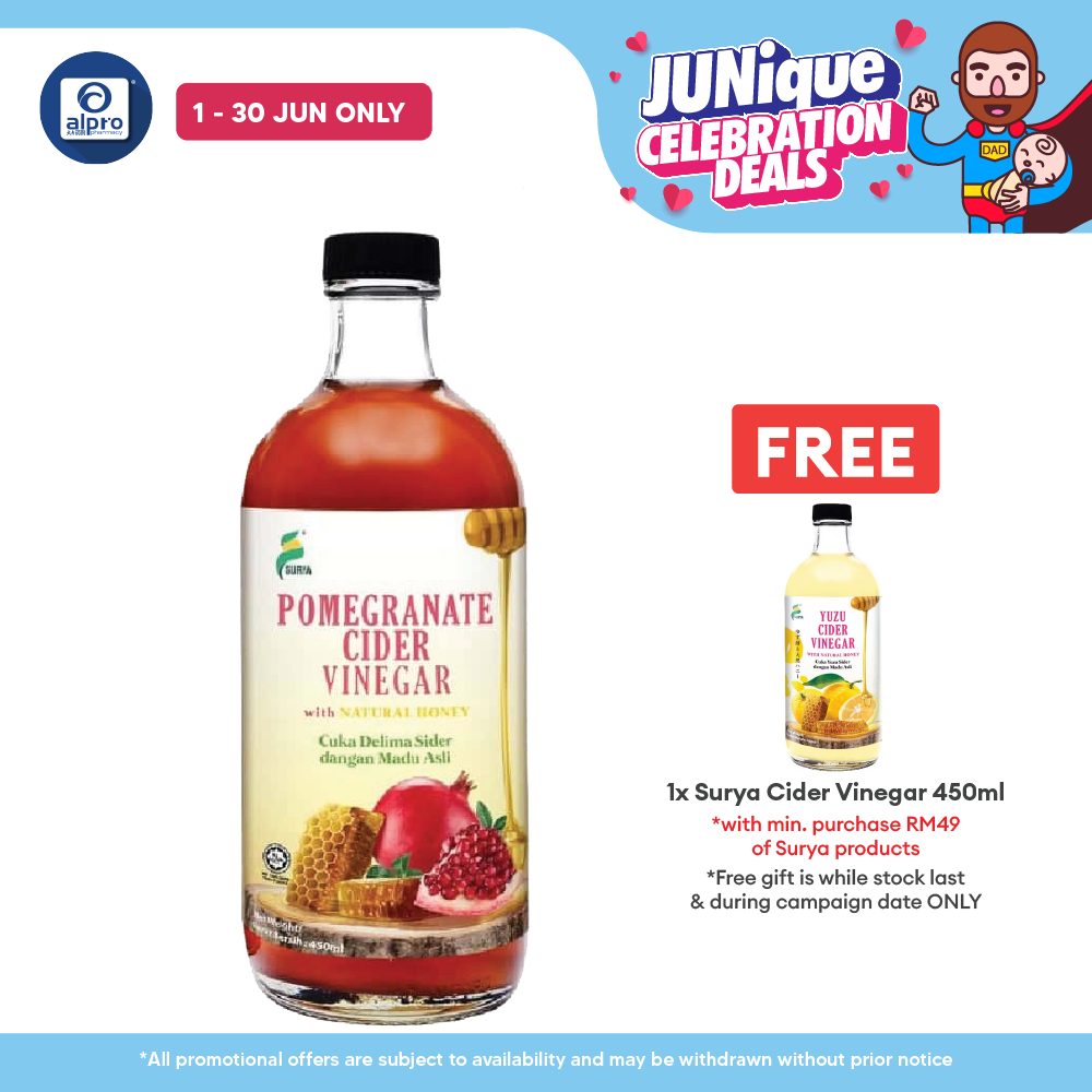 Surya Pomegranate Cider Vinegar With Natural Honey 450ml | Improve Heart Health & Memory Surya