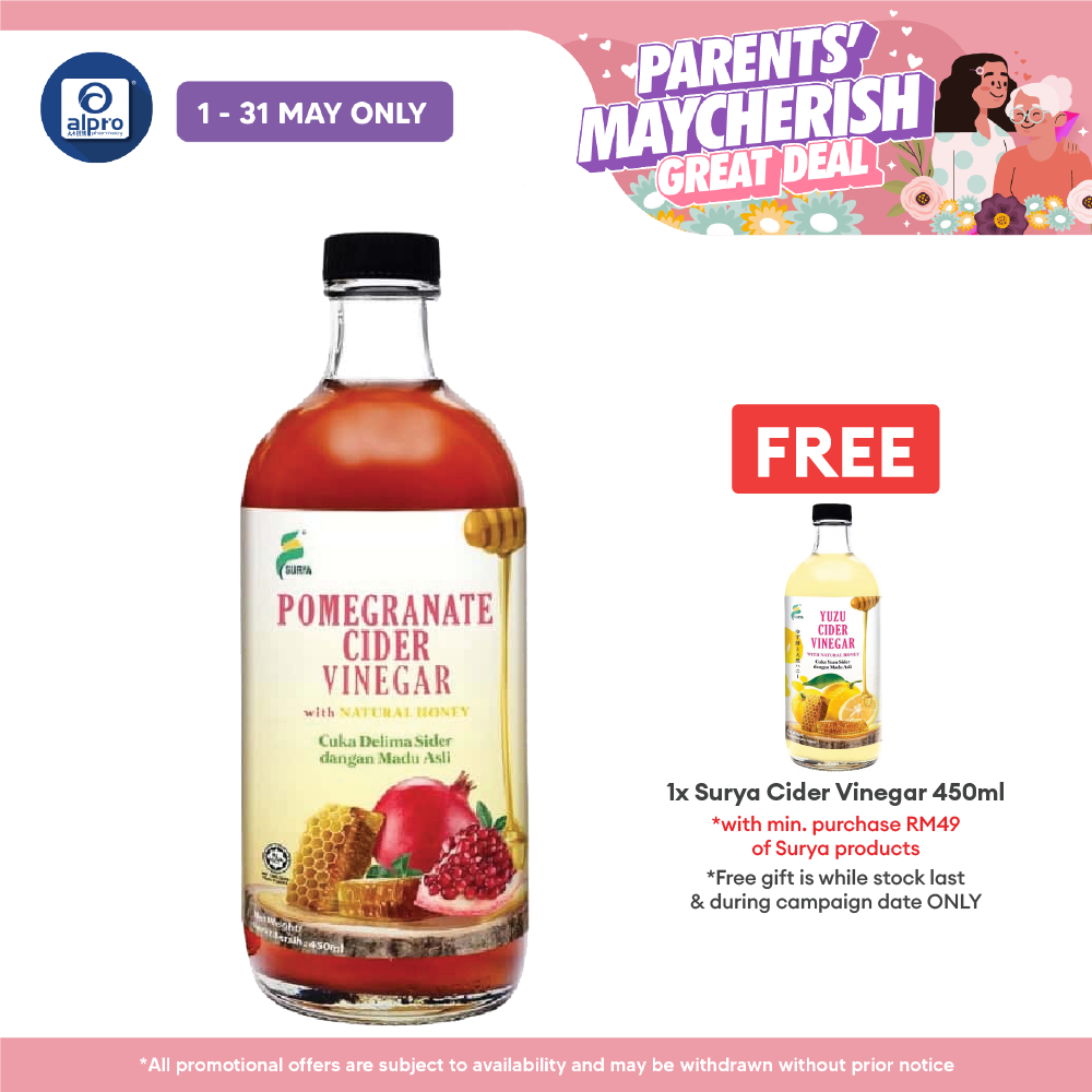 Surya Pomegranate Cider Vinegar With Natural Honey 450ml | Improve Heart Health & Memory Surya