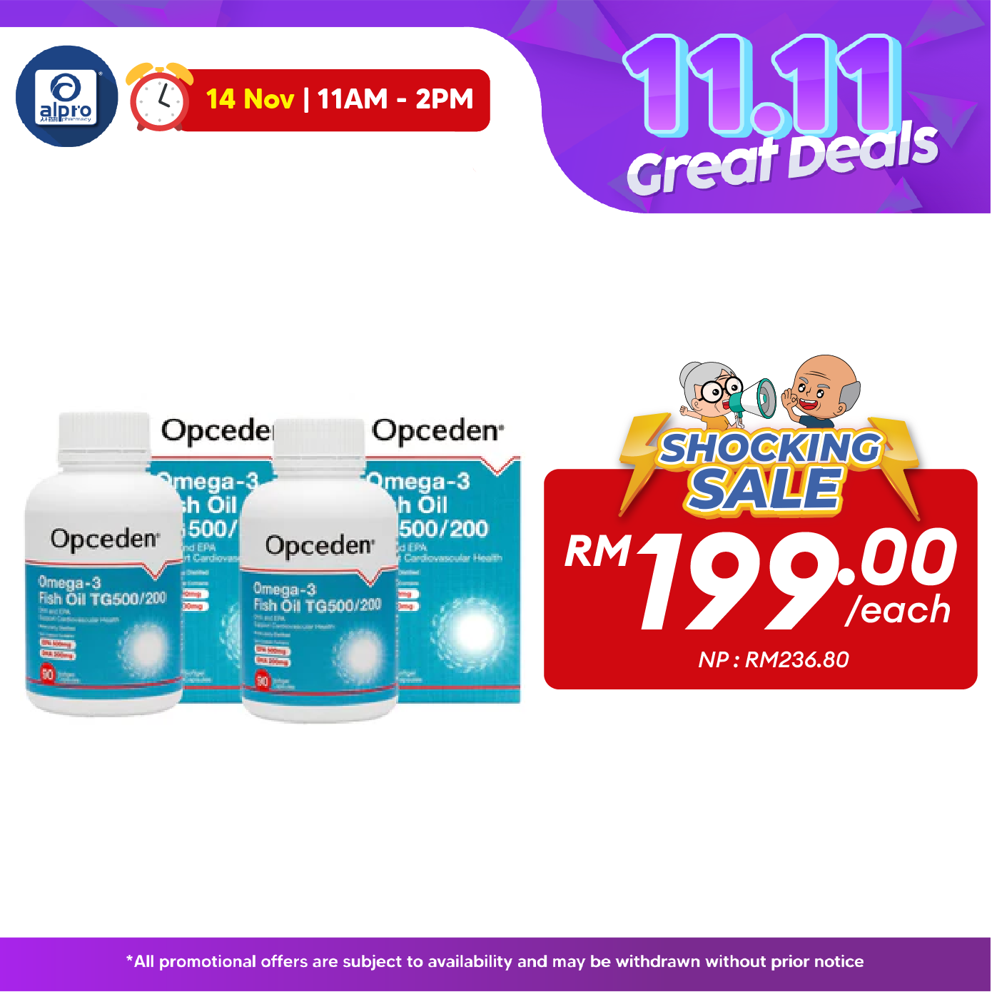 Opceden Omega-3 Fish Oil TG500/200 1000mg 2x90s Twin Pack | High Strength Fish Oil Omega 3