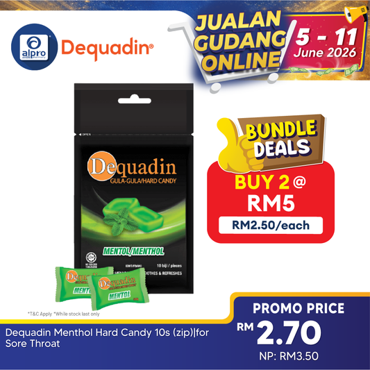 Dequadin Menthol Hard Candy 10s (zip) | For Sore Throat Inova