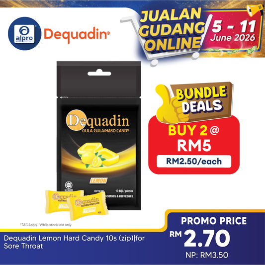 Dequadin Lemon Hard Candy 10s (zip) | For Sore Throat Inova