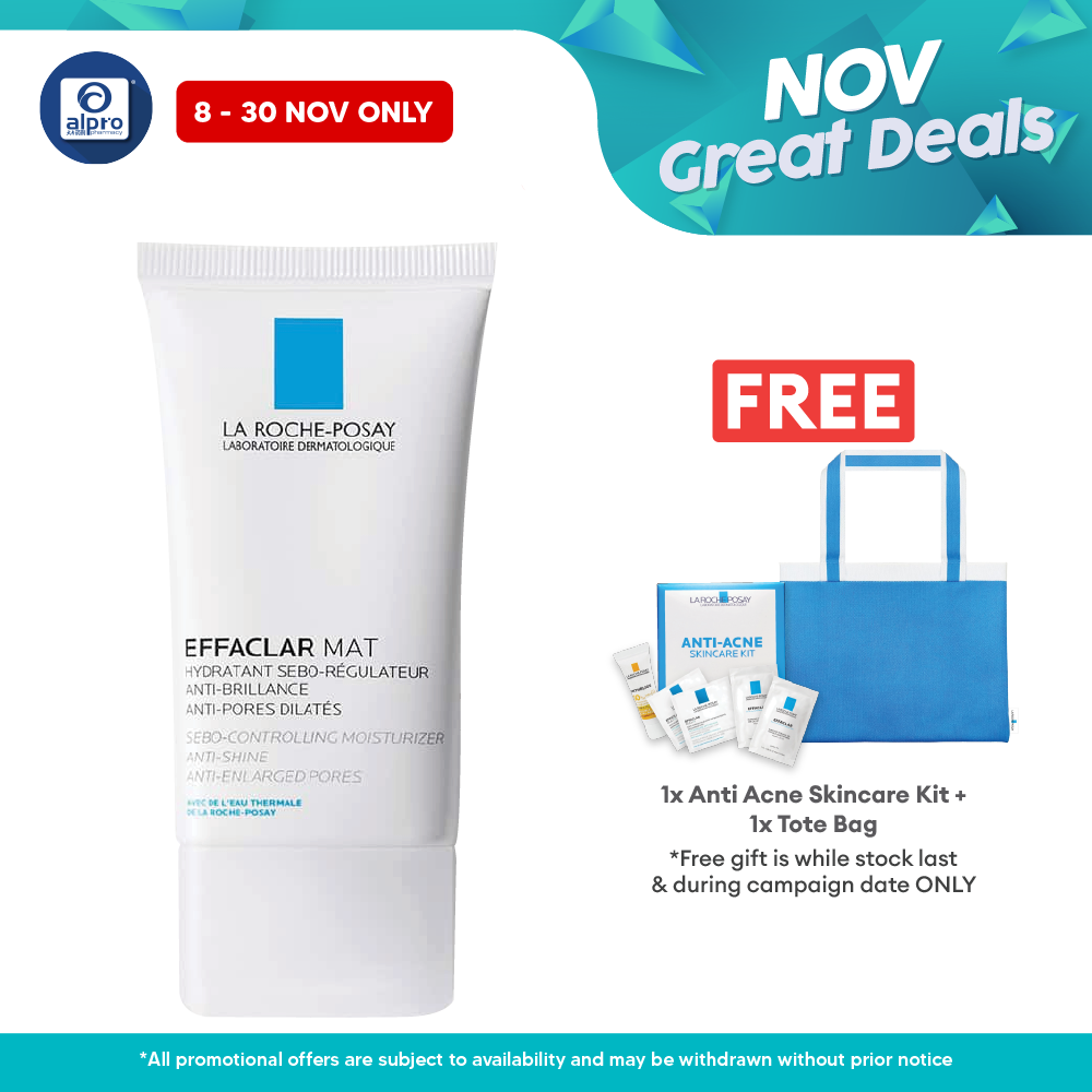 La Roche Posay Effaclar Mat Moisturiser 40ml | Mattifies Skin and Tightens Pores Alpro Pharmacy