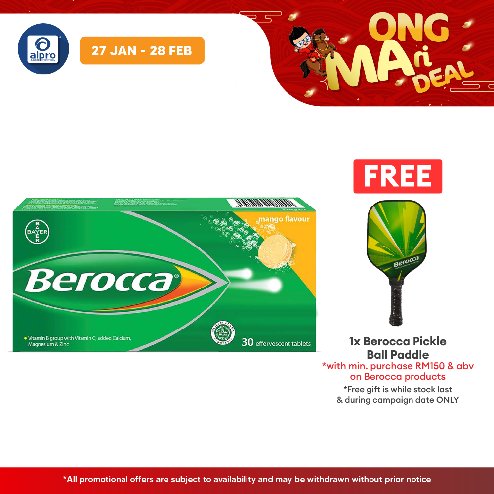 Berocca Performance Mango Effervescent Tablets with Vitamin C 30s | Helps Reduce Tiredness and Fatigue Alpro Pharmacy