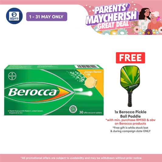 Berocca Performance Mango Effervescent Tablets with Vitamin C 30s | Helps Reduce Tiredness and Fatigue Alpro Pharmacy