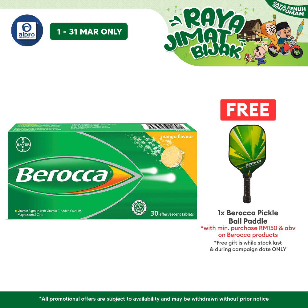 Berocca Performance Mango Effervescent Tablets with Vitamin C 30s | Helps Reduce Tiredness and Fatigue Alpro Pharmacy