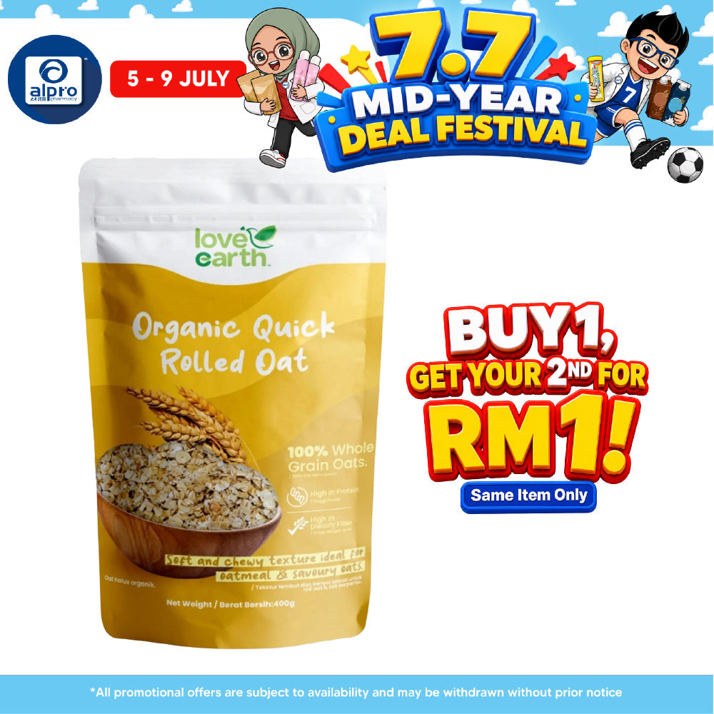 Love Earth Organic Quick Rolled Oat 400g | Helps to Reduce Bad Cholesterol Love Earth