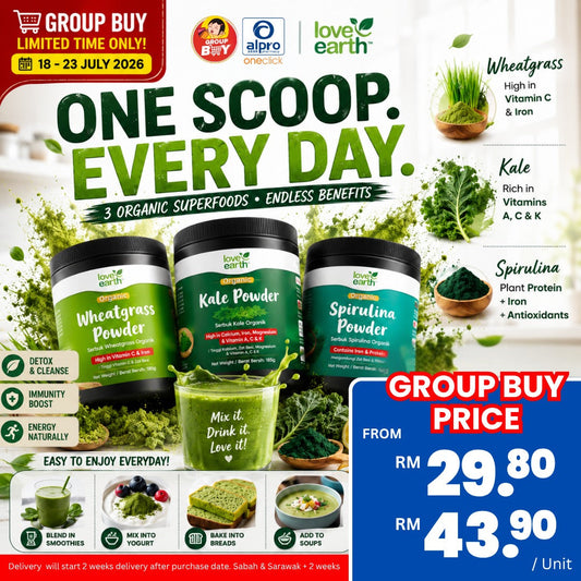 [Group Buy Delivery Starts: 26/8/2026] Organic Powder 185g (Wheatgrass/Kale/Spirulina) Group Buy