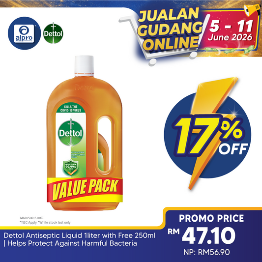Dettol Antiseptic Liquid 1liter with Free 250ml | Helps Protect Against Harmful Bacteria Dettol