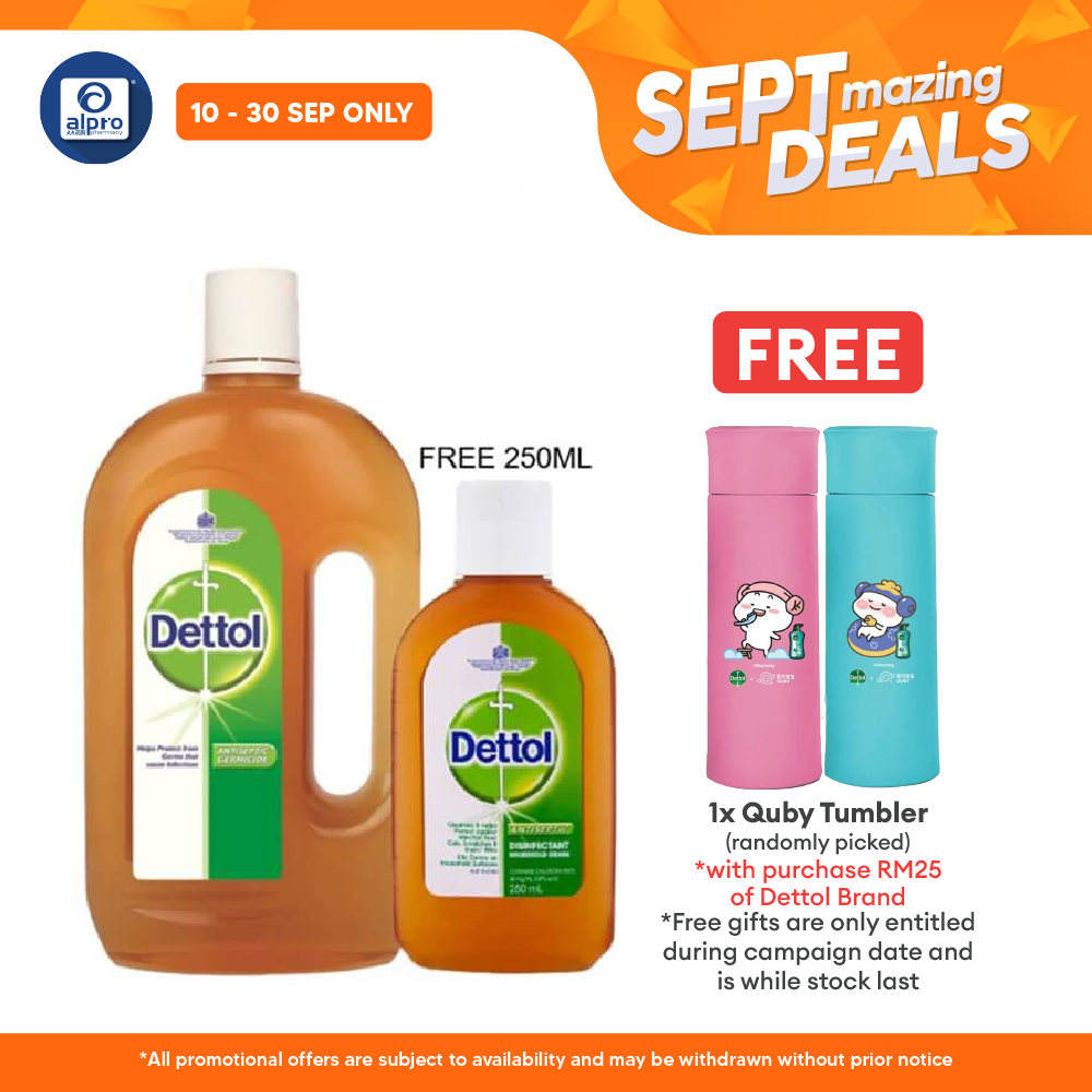 Dettol Antiseptic Liquid 1liter with Free 250ml | Helps Protect Against Harmful Bacteria Alpro Pharmacy