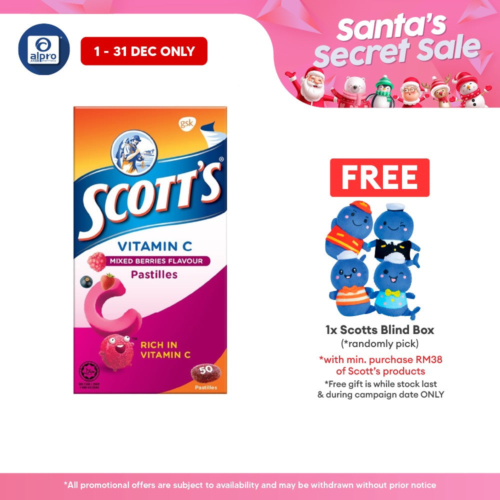 Scotts Vitamin C Pastilles (Mixed Berries) 50s | For Children Above 2 Years Old Scotts