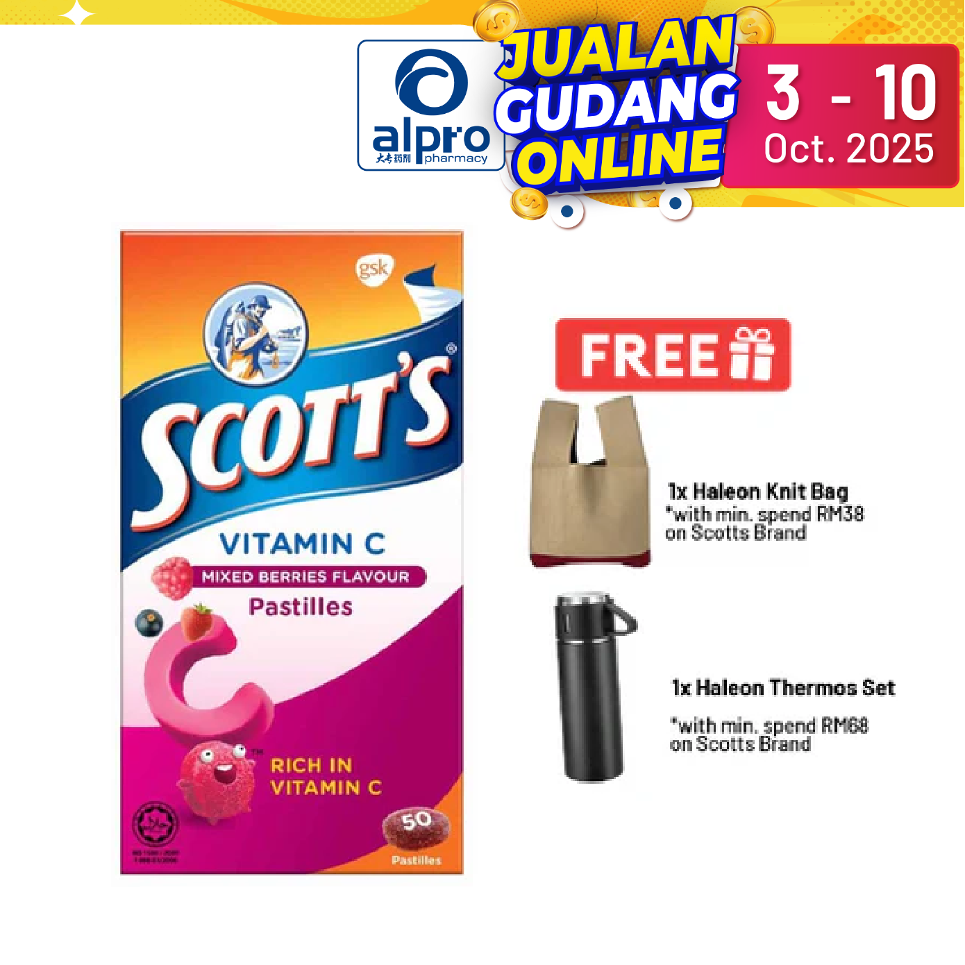 Scotts Vitamin C Pastilles (Mixed Berries) 50s | For Children Above 2 Years Old Alpro Pharmacy