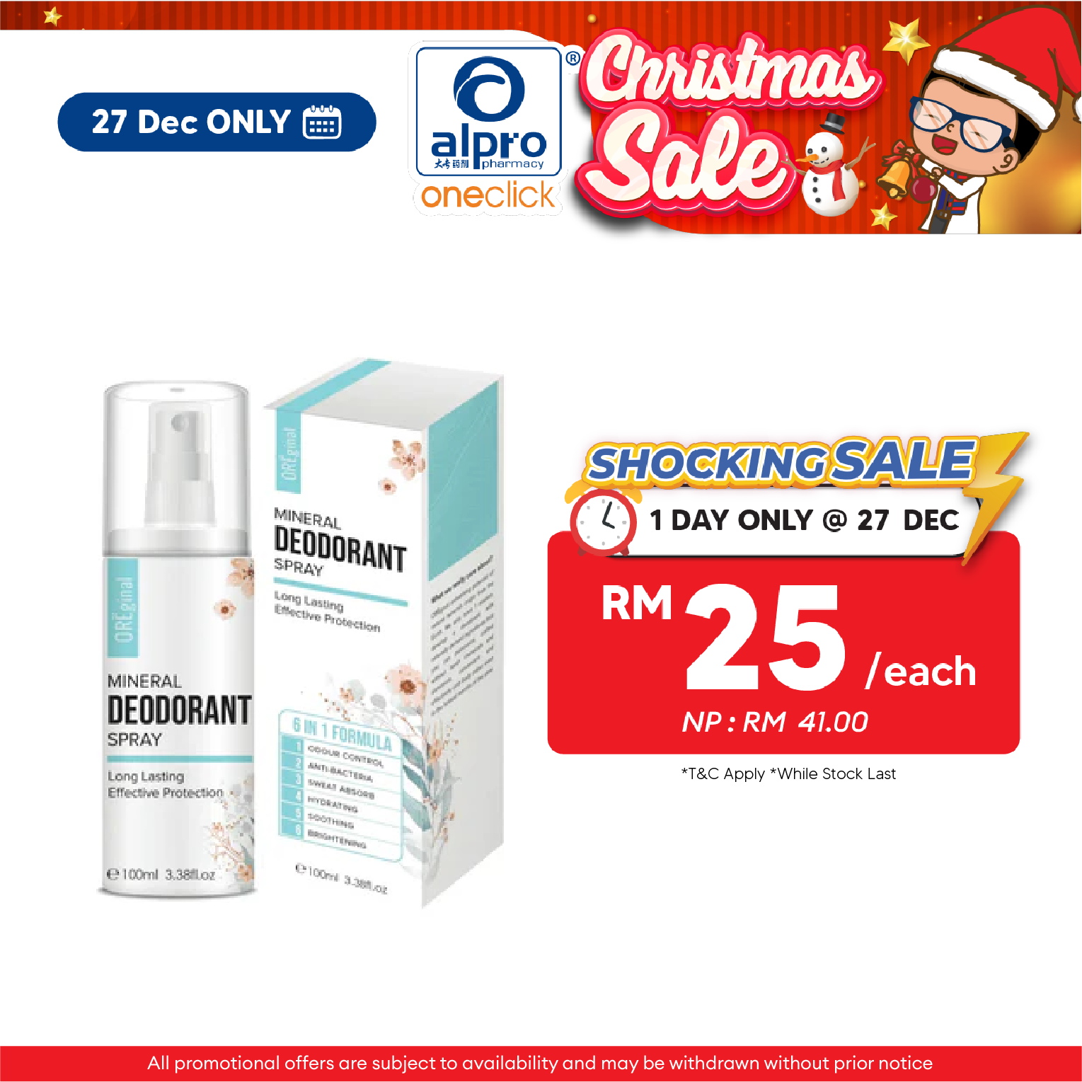 Oreginal Mineral Deodorant Spray 100ml | Control Body Odor Naturally Alpro Pharmacy