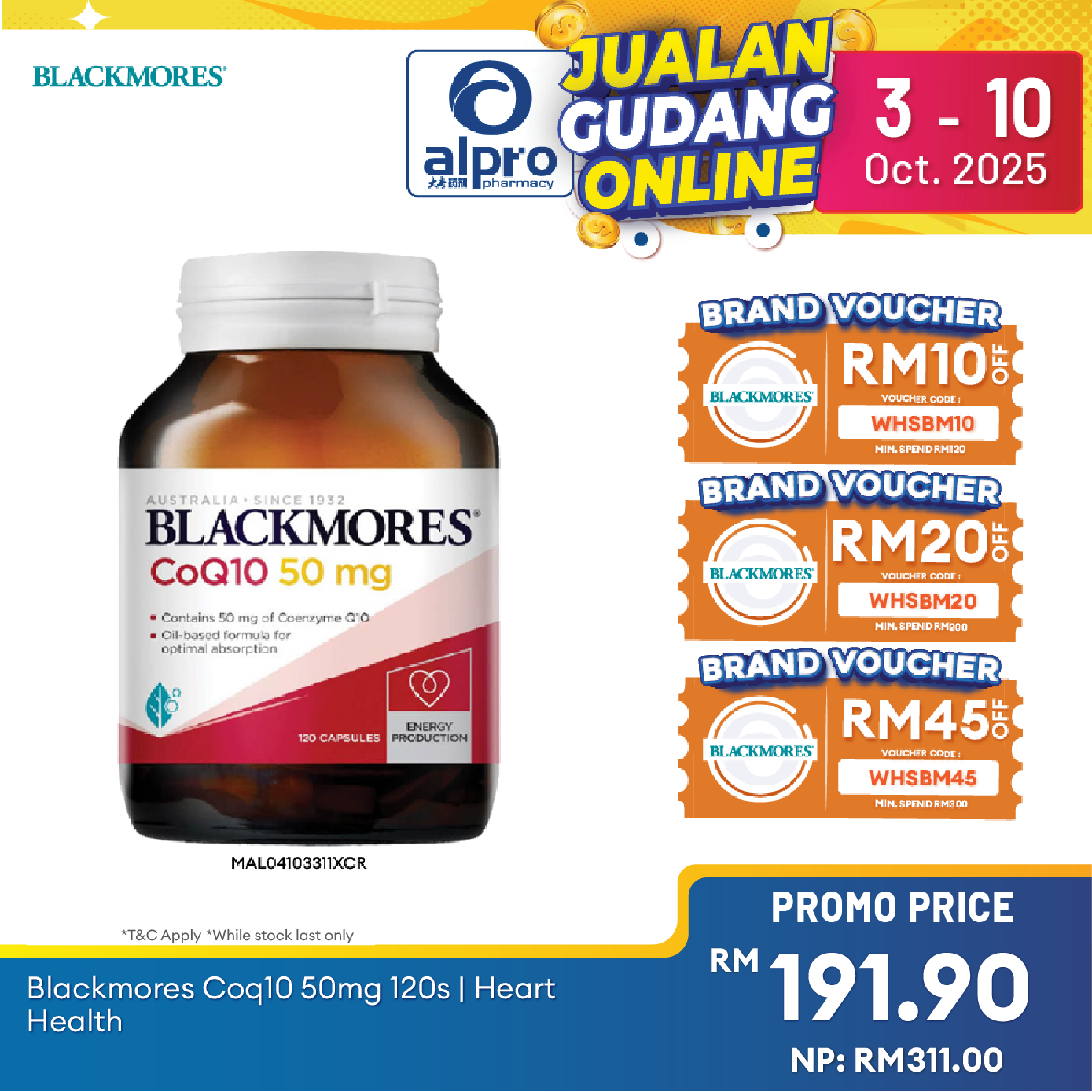 Blackmores CoQ10 50mg 120s | Heart Health Alpro Pharmacy