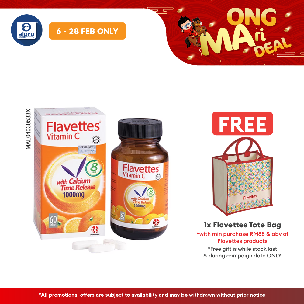 Flavettes Vitamin C With Calcium Time Release1000mg 60S | Gentle On Stomach Flavettes