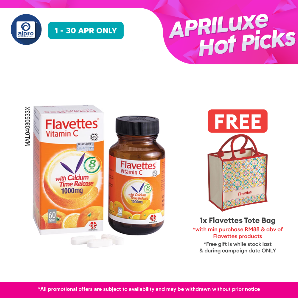 Flavettes Vitamin C With Calcium Time Release1000mg 60S | Gentle On Stomach Flavettes