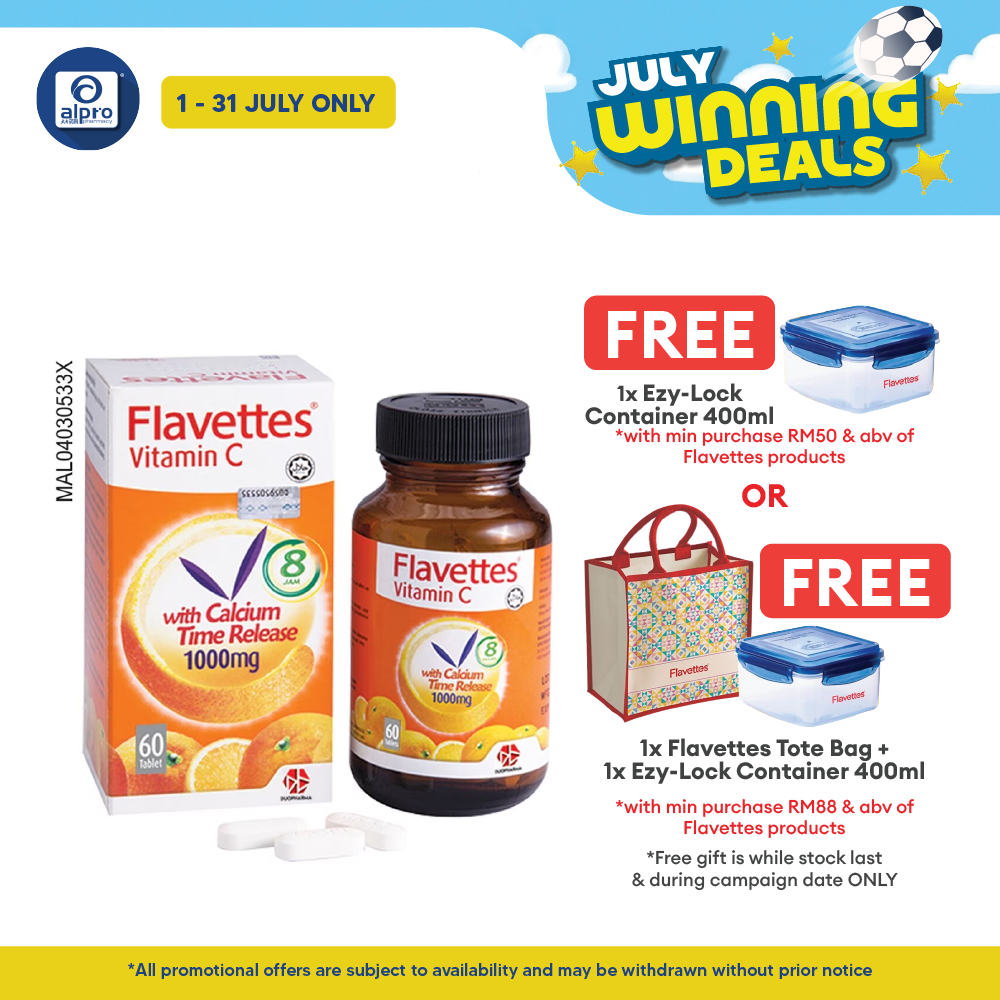 Flavettes Vitamin C With Calcium Time Release1000mg 60S | Gentle On Stomach Flavettes