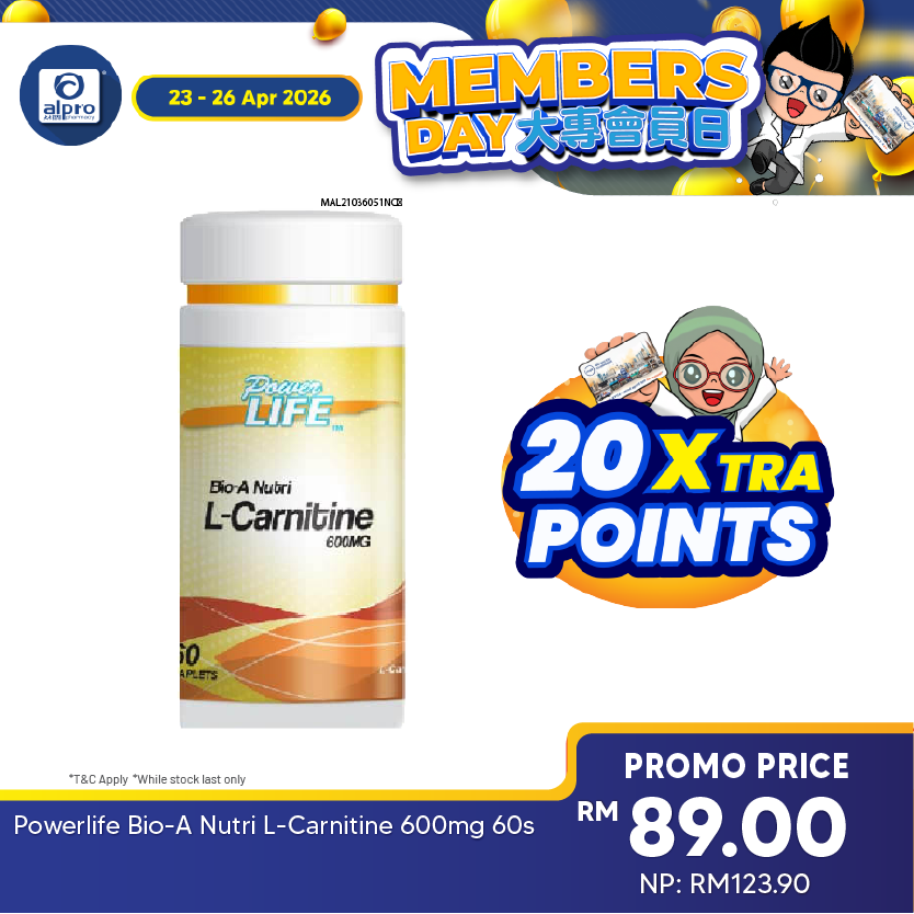 Powerlife Bio-A Nutri L-Carnitine 600mg 60s | Heart & Metabolic Support Powerlife