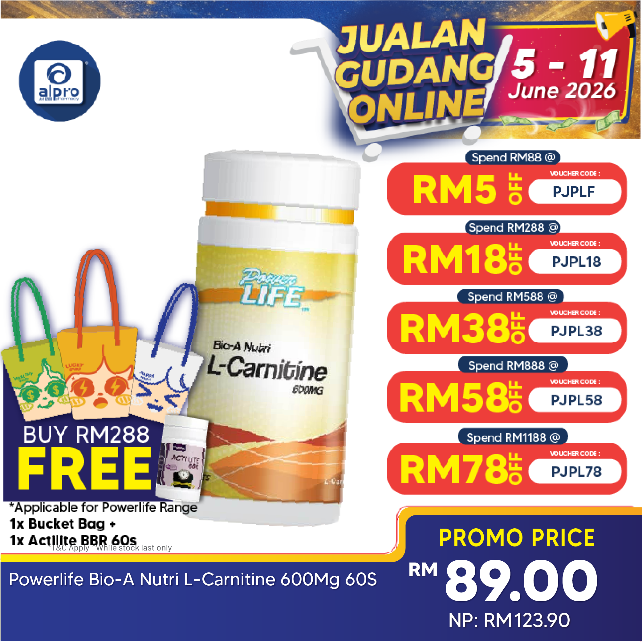Powerlife Bio-A Nutri L-Carnitine 600mg 60s Powerlife