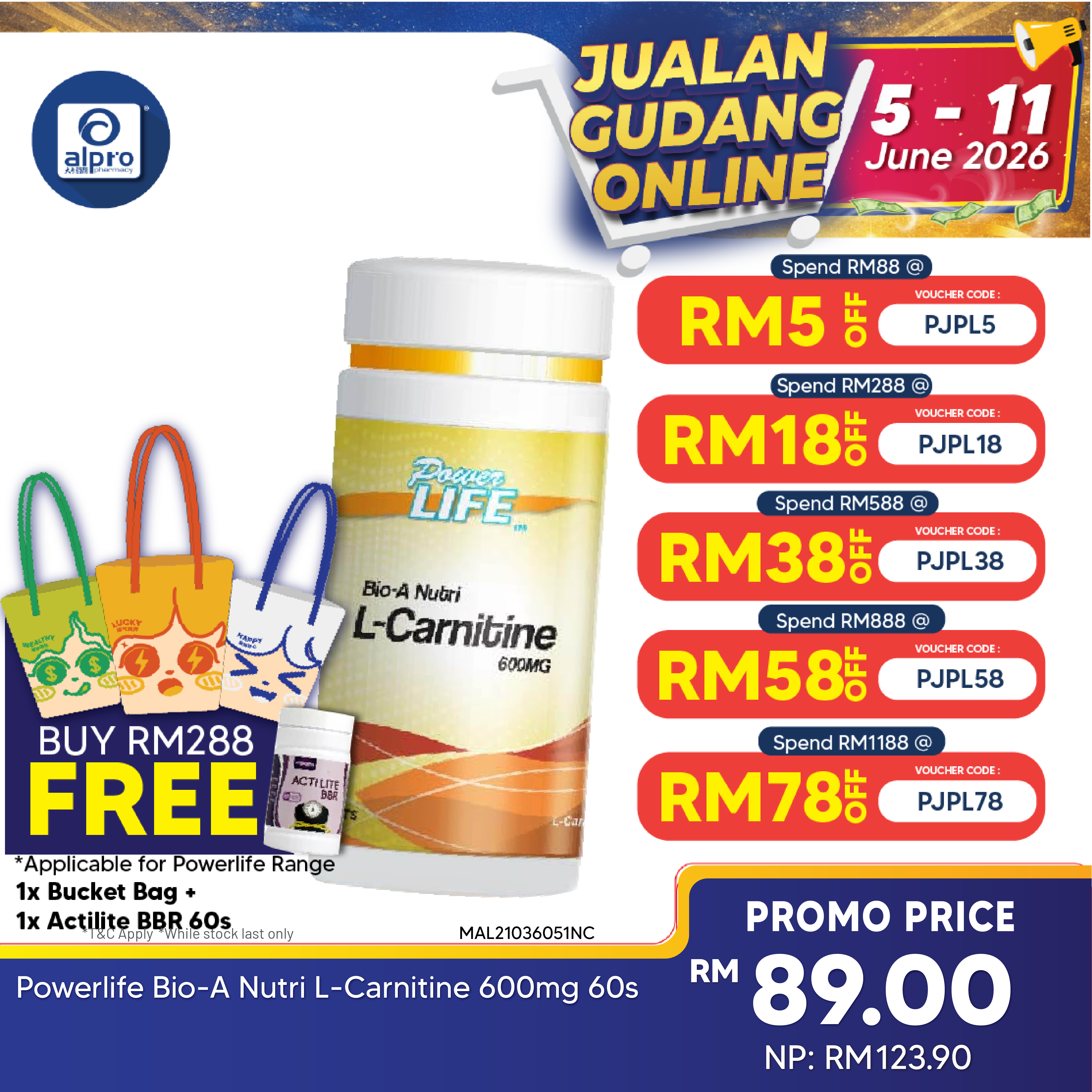 Powerlife Bio-A Nutri L-Carnitine 600mg 60s
