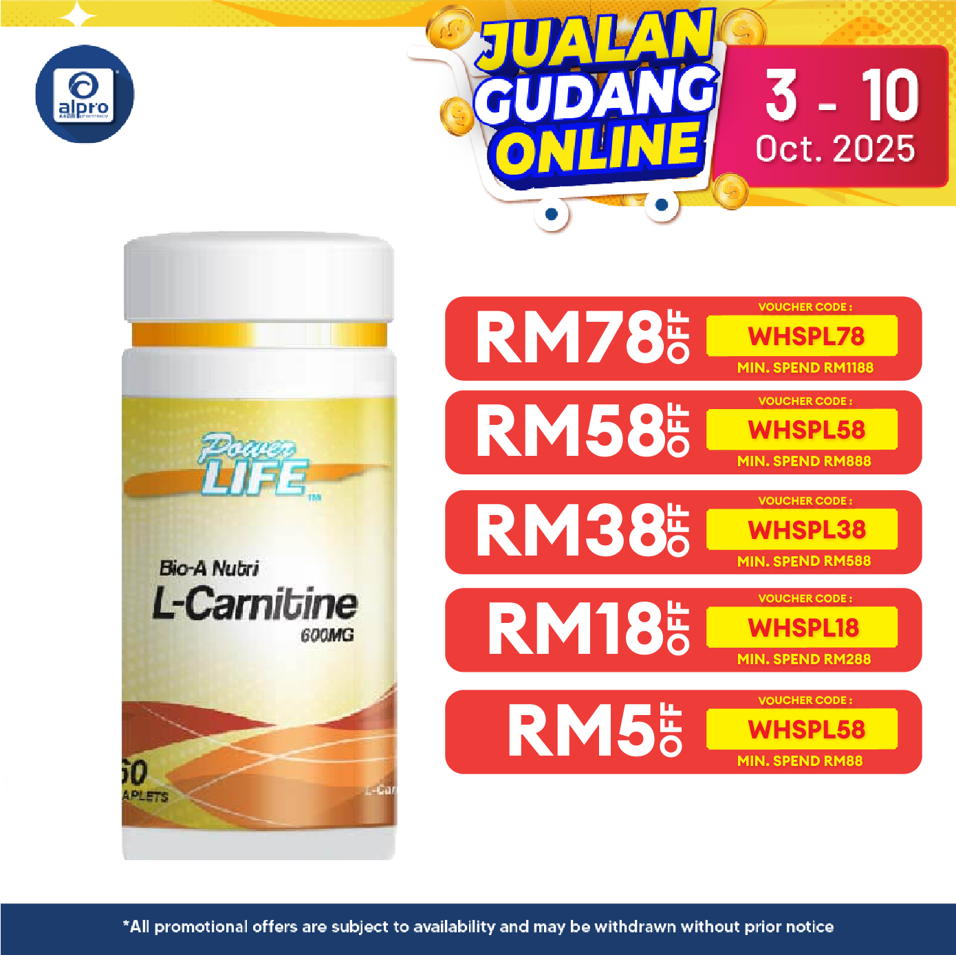 Powerlife Bio-A Nutri L-Carnitine 600mg 60s Powerlife