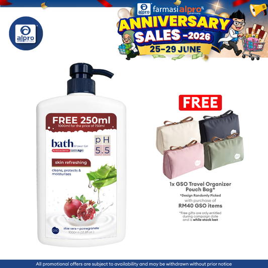 GSO Bath Skin Refreshing Antibacterial Pomegranate Shower Gel 1000ml | Supports the Skin Protective Barries