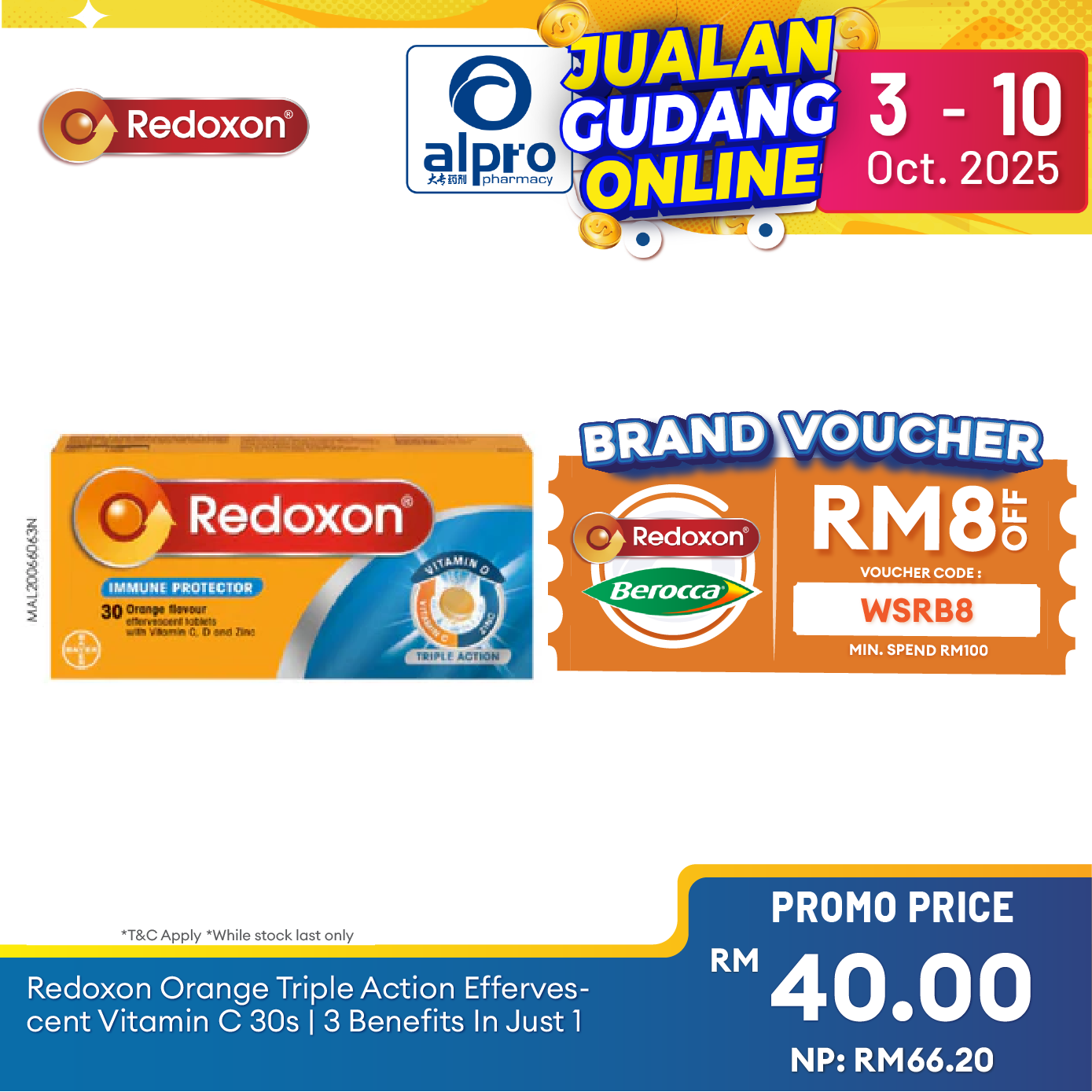 Redoxon Orange Triple Action Effervescent Vitamin C 30s | Suports Healthy Immune System Redoxon